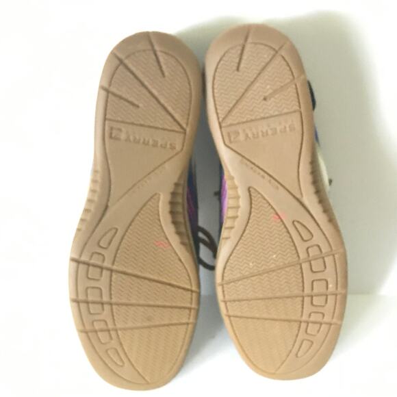 Sperry Top Siders Size 8.5 M Womens Leather Madras Plaid Navy Blue - Picture 10 of 10